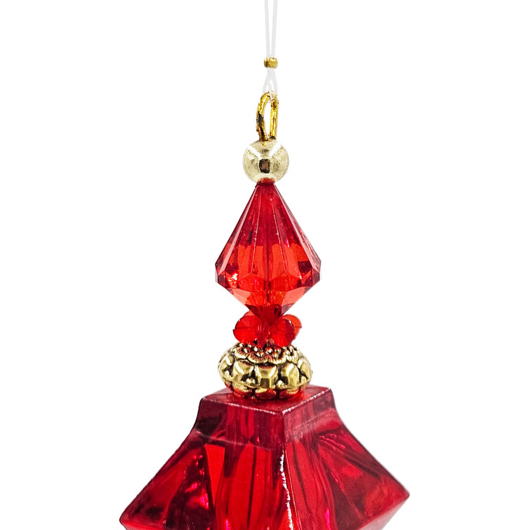 12" Red Acrylic Bead Ornaments with Black Rayon Tassels, Set of 6