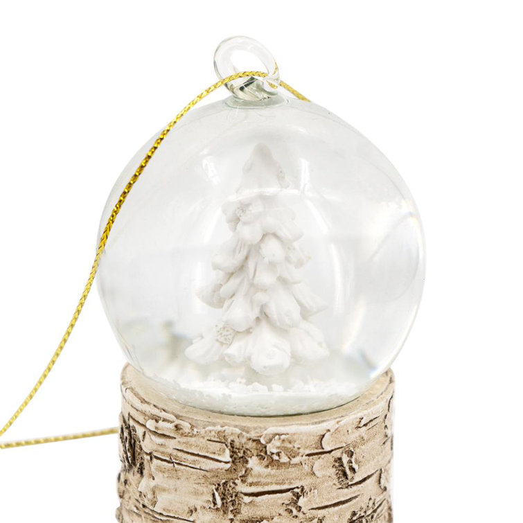 Set of 6 Brown Resin Glass Snow Globe Ornaments