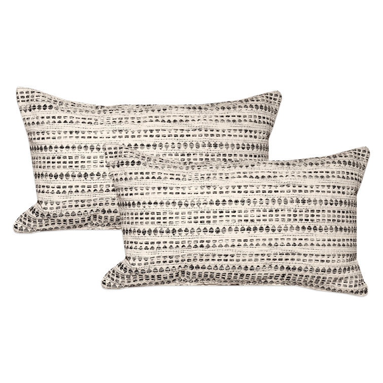 Off-White and Black Striped Cotton Blend Rectangular Pillow Set