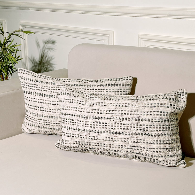Off-White and Black Striped Cotton Blend Rectangular Pillow Set