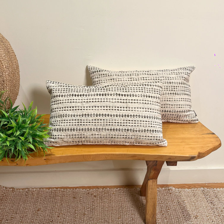 Off-White and Black Striped Cotton Blend Rectangular Pillow Set