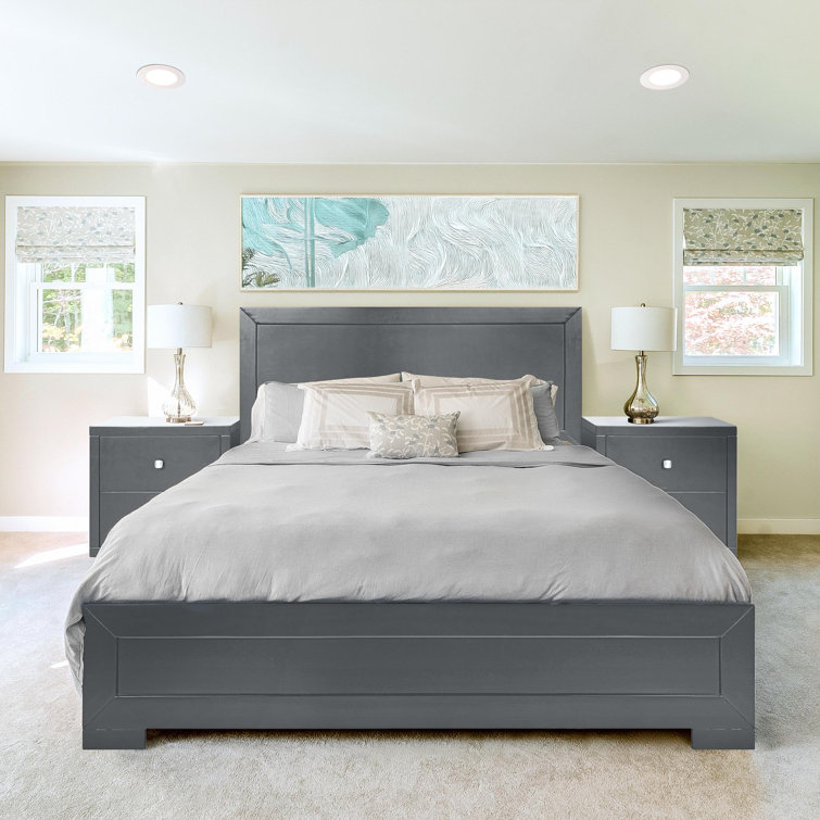 Oxford Charcoal Queen Size Upholstered Wood Platform Bed