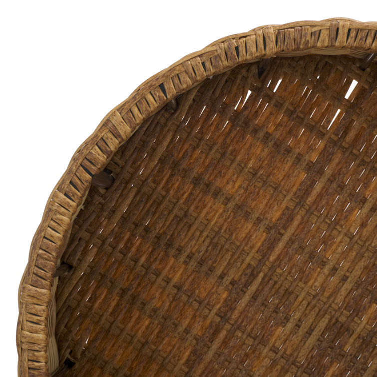 Natural Round Wicker and Acacia Outdoor Coffee Table with Storage