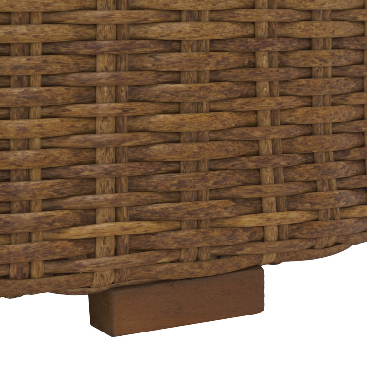 Natural Round Wicker and Acacia Outdoor Coffee Table with Storage