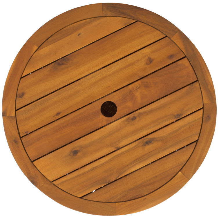 Natural Round Wicker and Acacia Outdoor Coffee Table with Storage