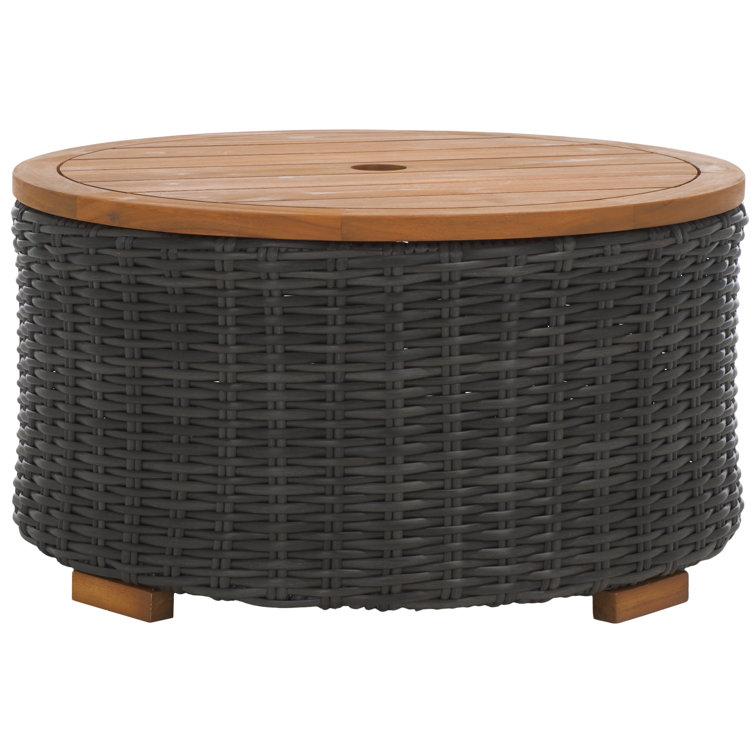 Anguilla Dark Gray Faux Wicker Outdoor Coffee Table with Acacia Top