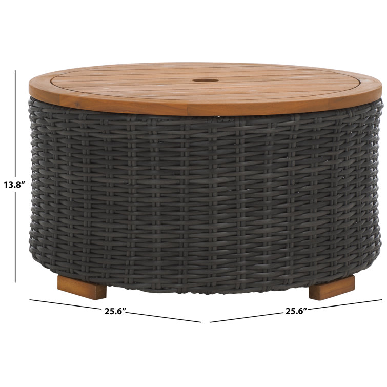 Anguilla Dark Gray Faux Wicker Outdoor Coffee Table with Acacia Top