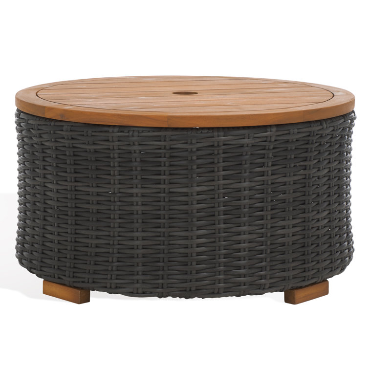 Anguilla Dark Gray Faux Wicker Outdoor Coffee Table with Acacia Top