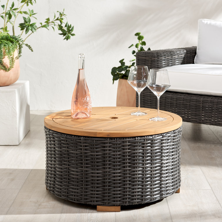 Anguilla Dark Gray Faux Wicker Outdoor Coffee Table with Acacia Top