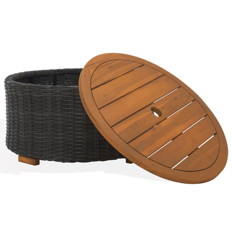 Anguilla Dark Gray Faux Wicker Outdoor Coffee Table with Acacia Top