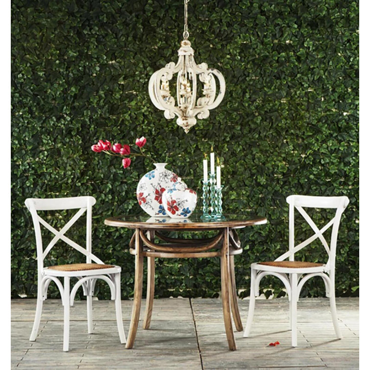Antiqued White Wood and Metal 6-Light Geometric Chandelier