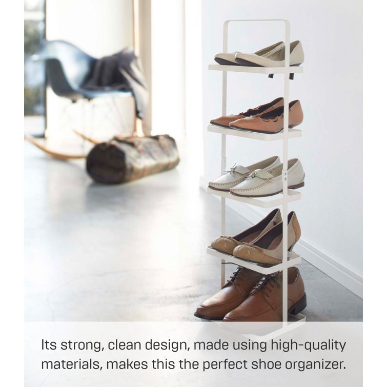 Compact White Metal Shoe Rack, Stackable, 5-Pair Capacity with Handle