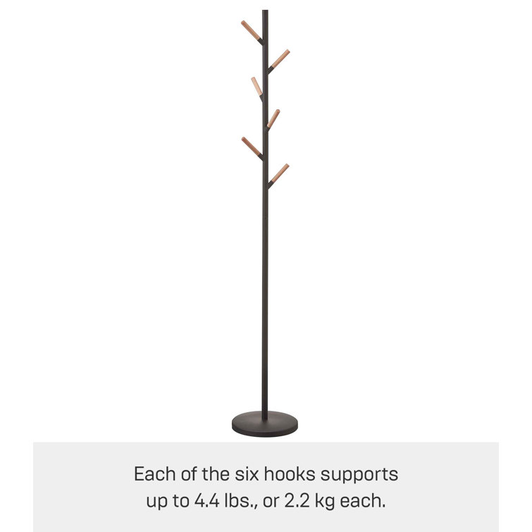 Sleek Yamazaki Black Freestanding Coat Rack with Wood-Tipped Hooks