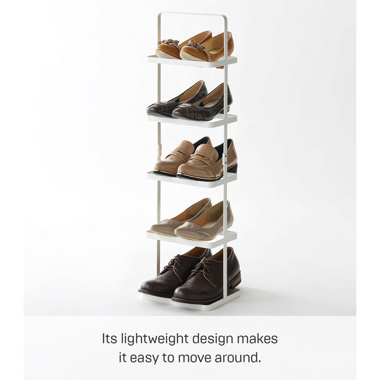 Compact White Metal Shoe Rack, Stackable, 5-Pair Capacity with Handle