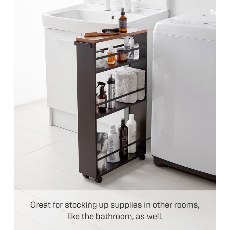 Slim Black Steel Three-Tiered Rolling Storage Cart with Handle