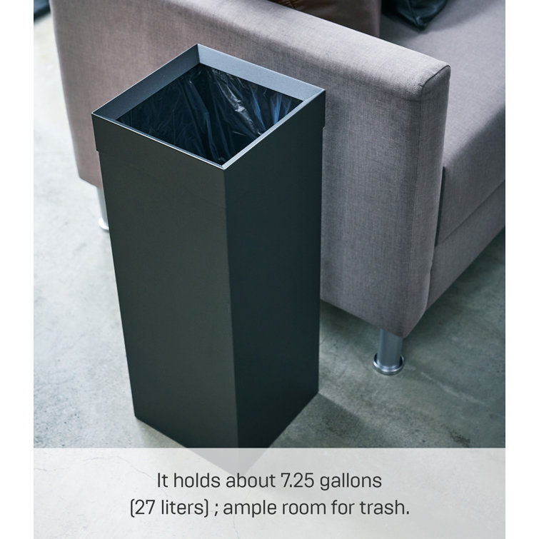 Black Tall Steel Trash Can with Handle and Lid