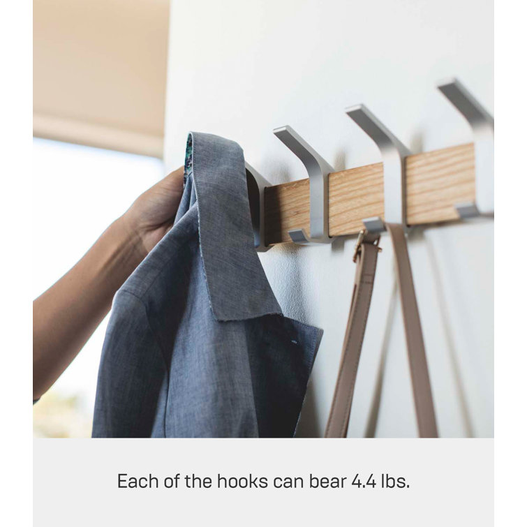 Adjustable Urban Sophisticate Wall-Mounted Coat Hanger in Natural Wood and Aluminum