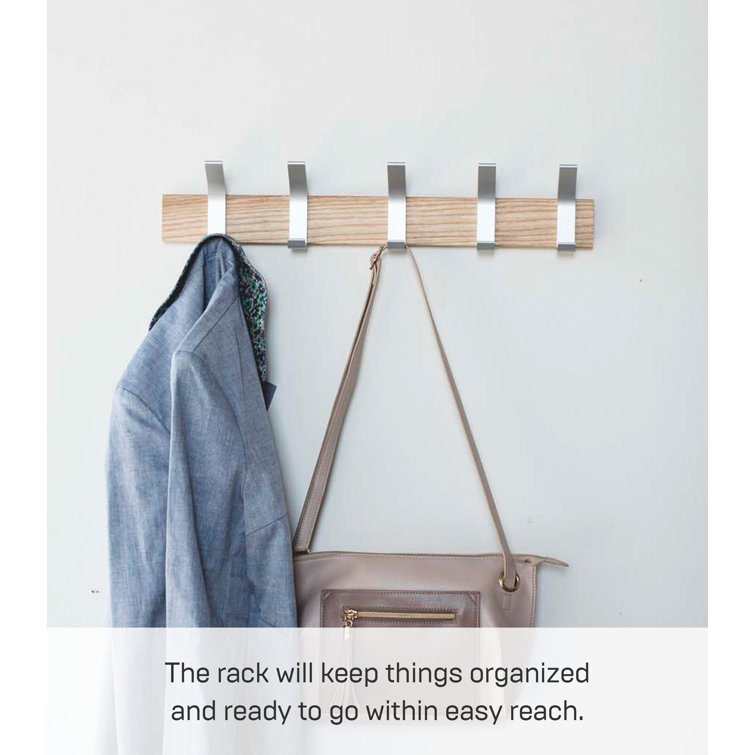 Adjustable Urban Sophisticate Wall-Mounted Coat Hanger in Natural Wood and Aluminum