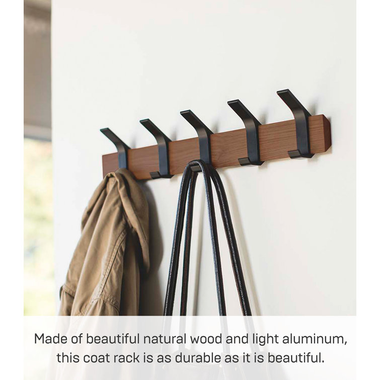 Modern Urban Walnut and Steel Adjustable Wall-Mounted Coat Hanger