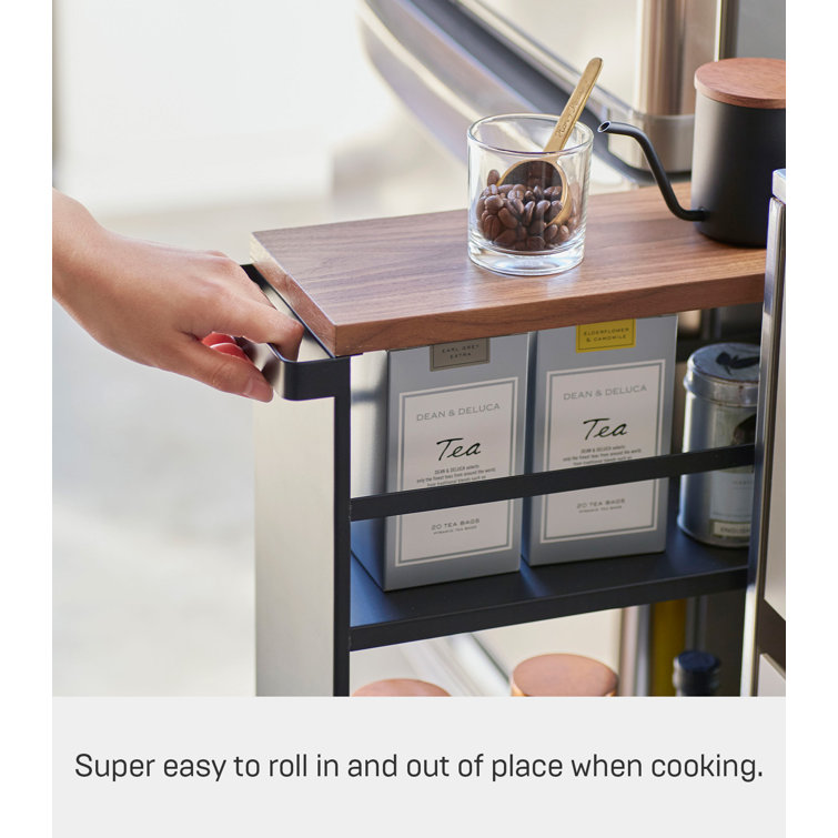 Slim Black Steel Three-Tiered Rolling Storage Cart with Handle