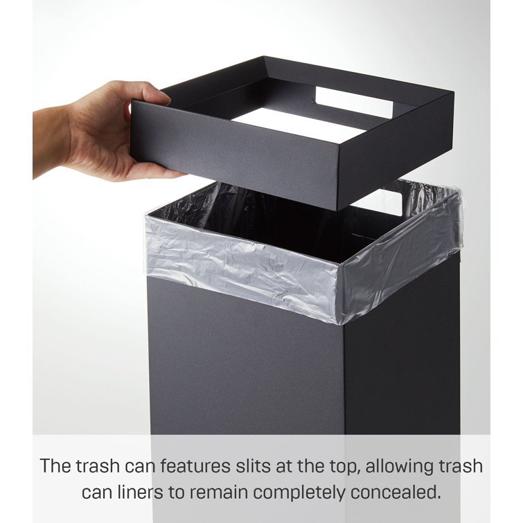 Black Tall Steel Trash Can with Handle and Lid