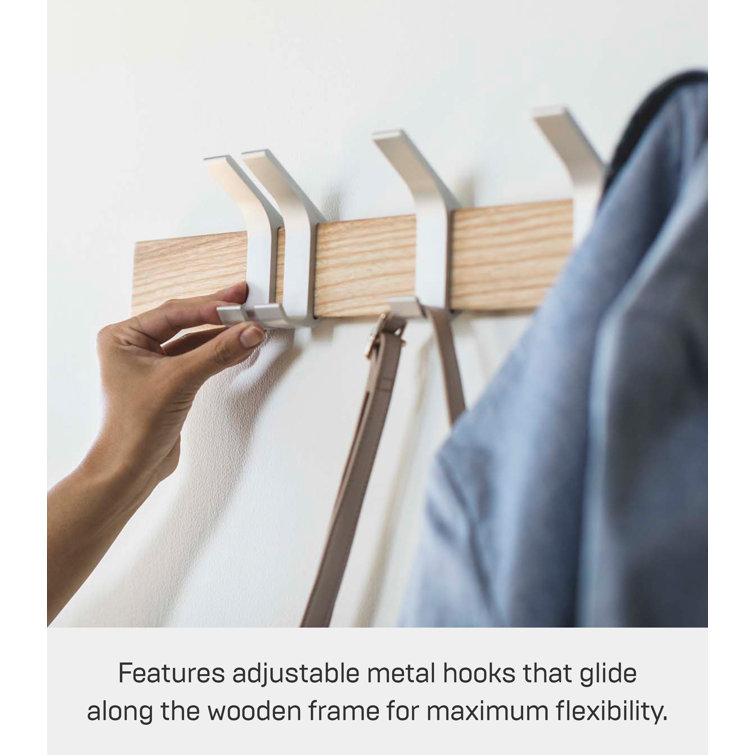 Adjustable Urban Sophisticate Wall-Mounted Coat Hanger in Natural Wood and Aluminum