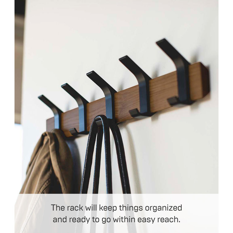 Modern Urban Walnut and Steel Adjustable Wall-Mounted Coat Hanger