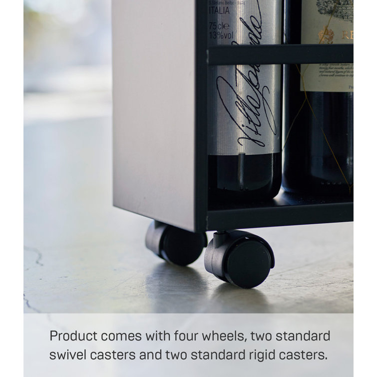 Slim Black Steel Three-Tiered Rolling Storage Cart with Handle