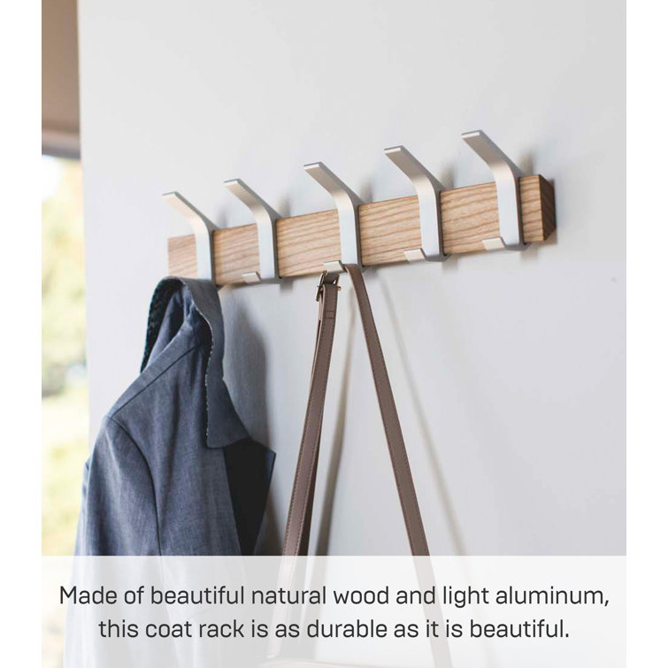 Adjustable Urban Sophisticate Wall-Mounted Coat Hanger in Natural Wood and Aluminum