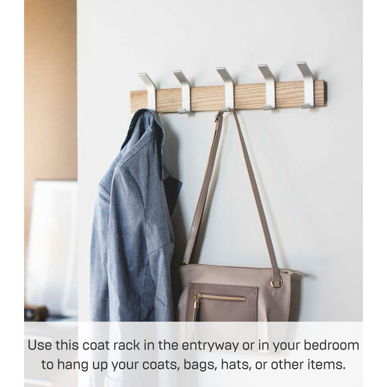 Adjustable Urban Sophisticate Wall-Mounted Coat Hanger in Natural Wood and Aluminum