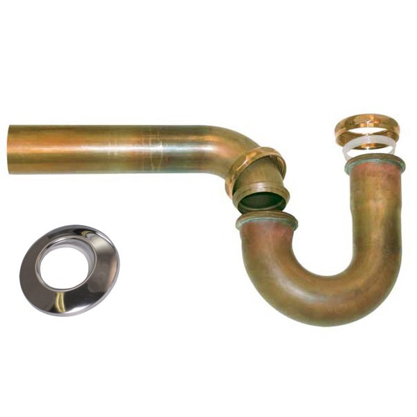 1-1/2" Unfinished Brass Tubular Ground Joint P-Trap with Bell Flange