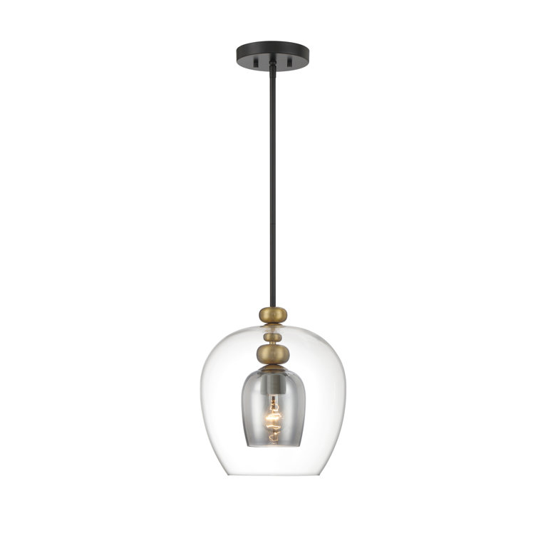 Aged Brass and Glass 1-Light Pendant with Smoked Shade