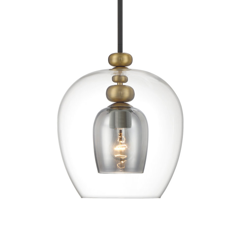 Aged Brass and Glass 1-Light Pendant with Smoked Shade