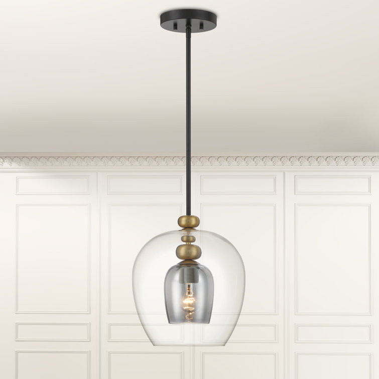 Aged Brass and Glass 1-Light Pendant with Smoked Shade