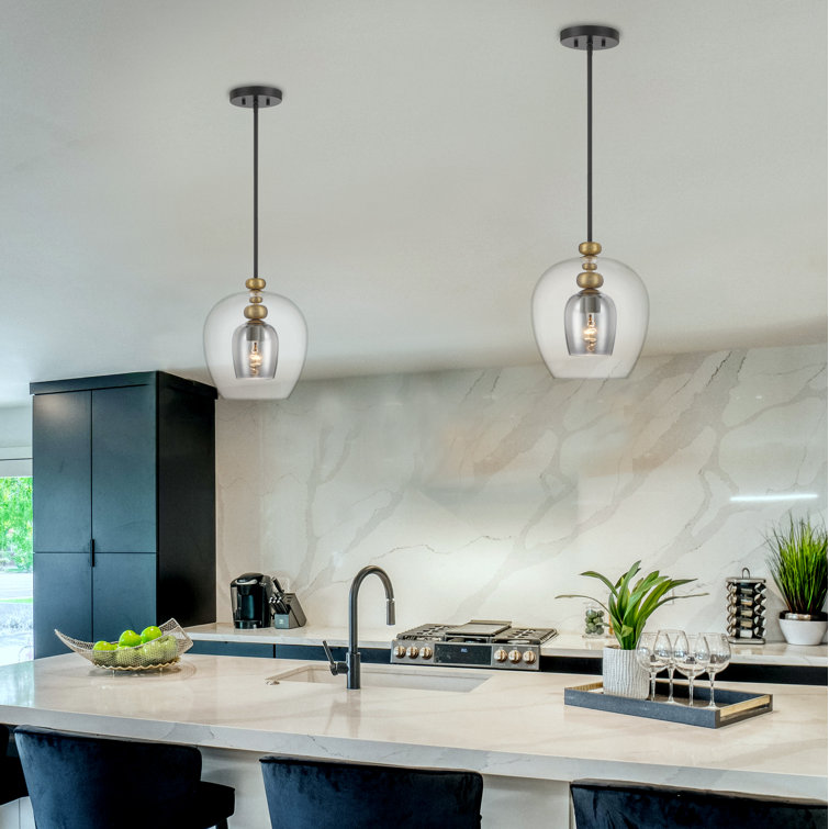 Aged Brass and Glass 1-Light Pendant with Smoked Shade