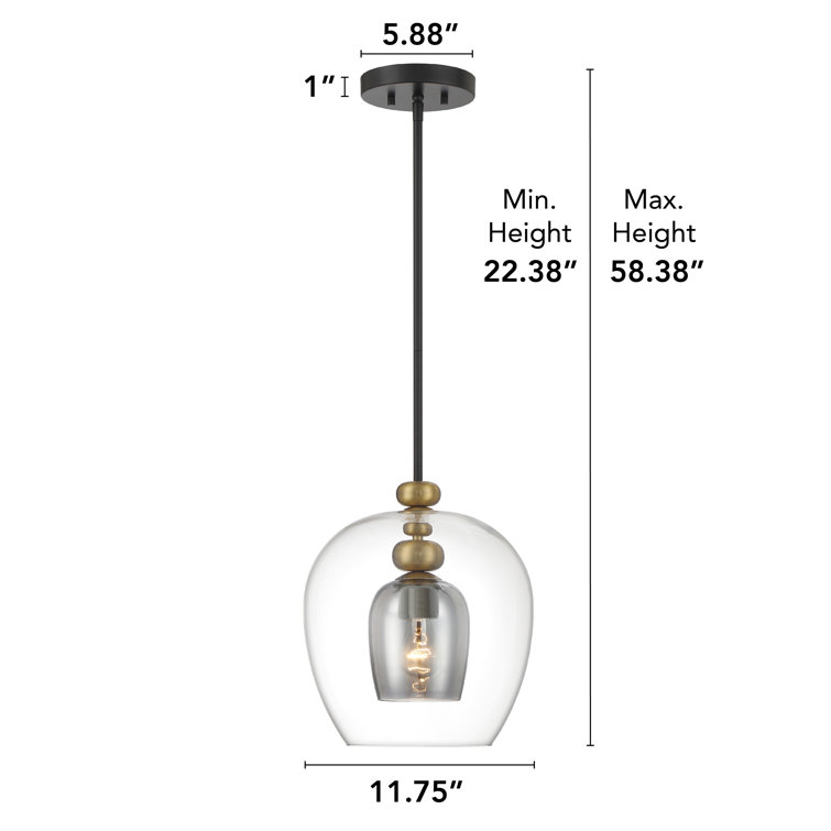 Aged Brass and Glass 1-Light Pendant with Smoked Shade