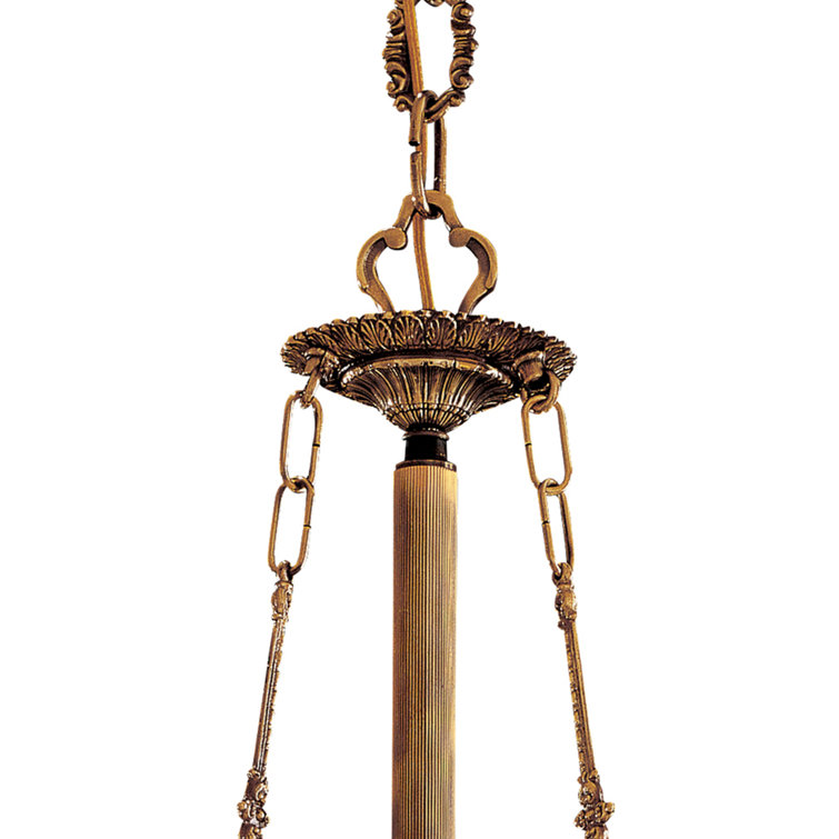 Antique Brass 6-Light Chandelier with Frosted Glass Shades