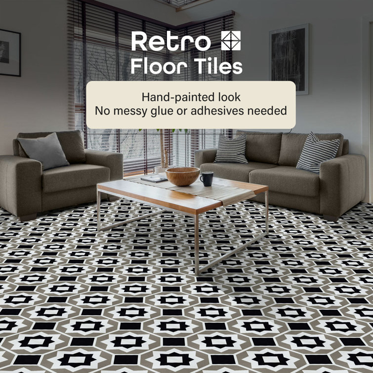 Retro Black and Grey 12-Inch Self-Adhesive Vinyl Floor Tiles