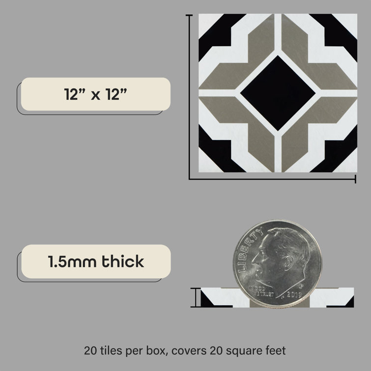 Retro Black and Grey 12-Inch Self-Adhesive Vinyl Floor Tiles