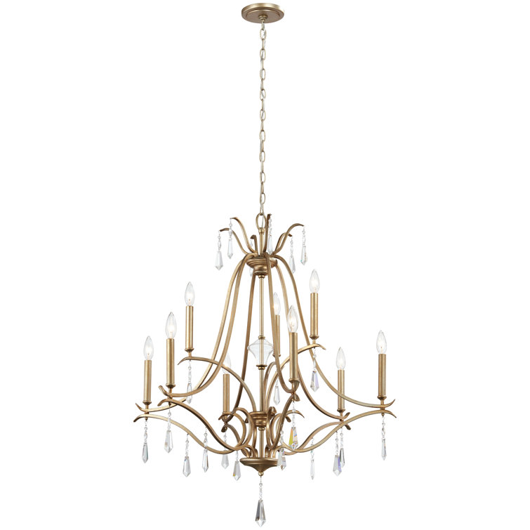Brio Gold 9-Light Nickel and Crystal Tiered Chandelier