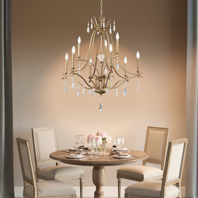 Brio Gold 9-Light Nickel and Crystal Tiered Chandelier