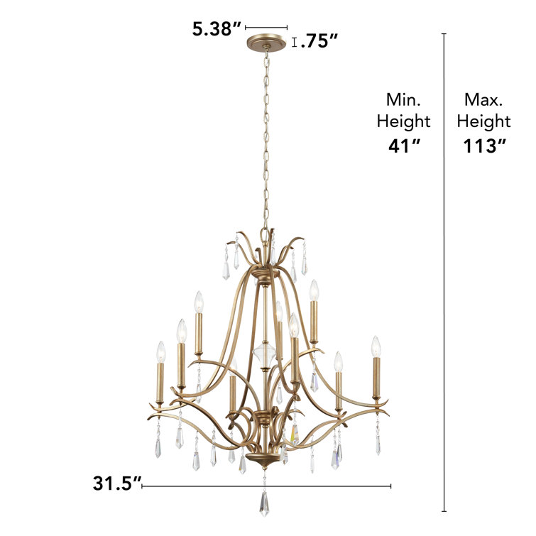 Brio Gold 9-Light Nickel and Crystal Tiered Chandelier
