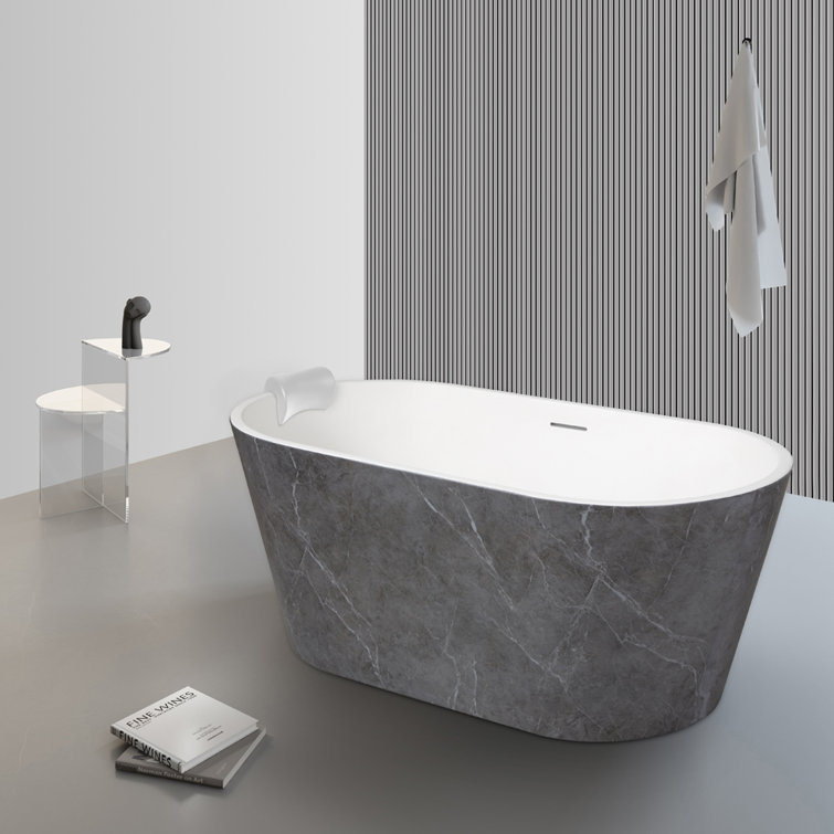 Finley 59" Marble Gray and White Acrylic Freestanding Soaking Tub
