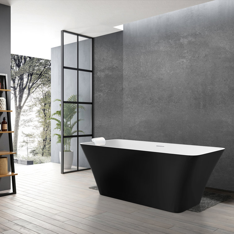 59-Inch Black and White Acrylic Freestanding Soaking Bathtub