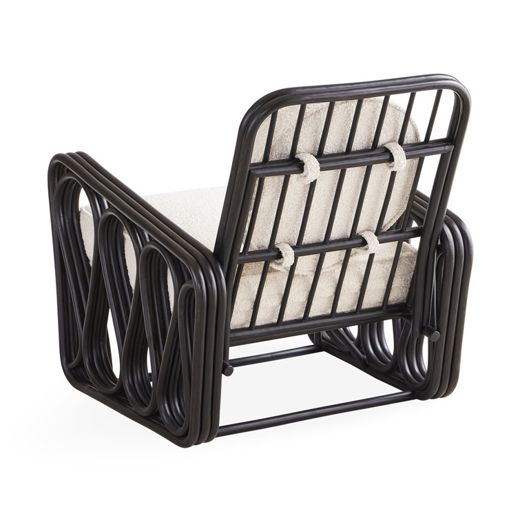 Handcrafted White Rattan Lounge Chair with Boucle Cushion
