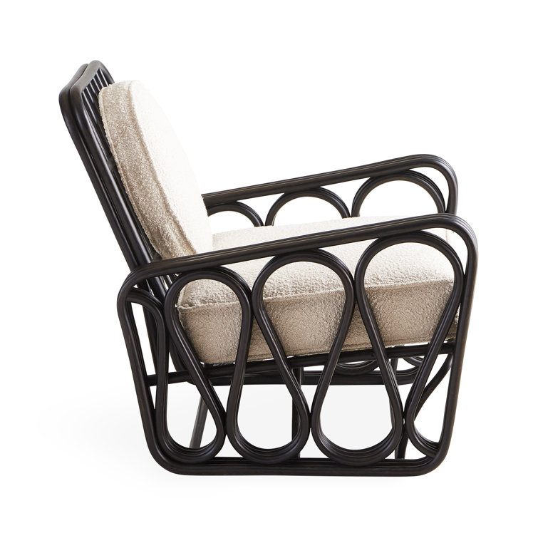 Handcrafted White Rattan Lounge Chair with Boucle Cushion