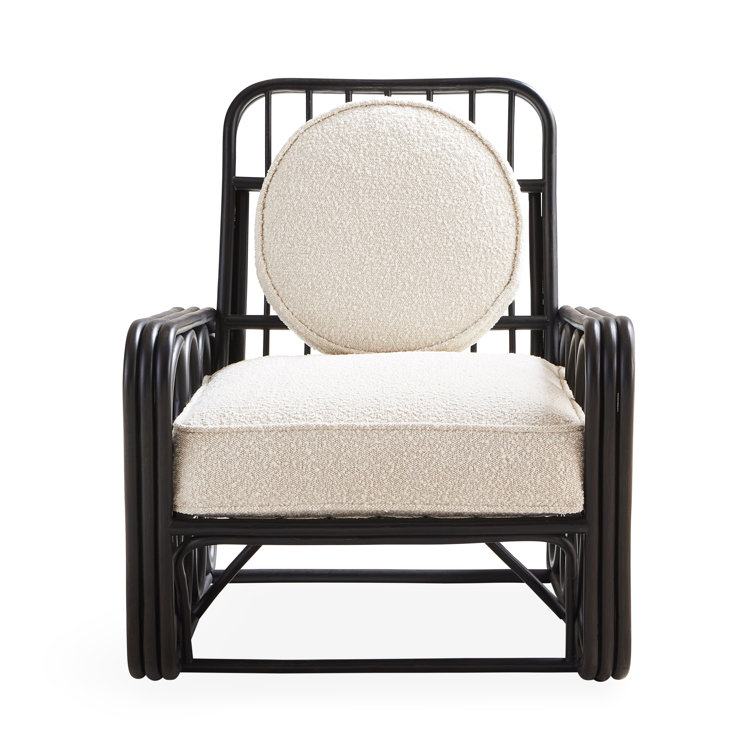 Handcrafted White Rattan Lounge Chair with Boucle Cushion