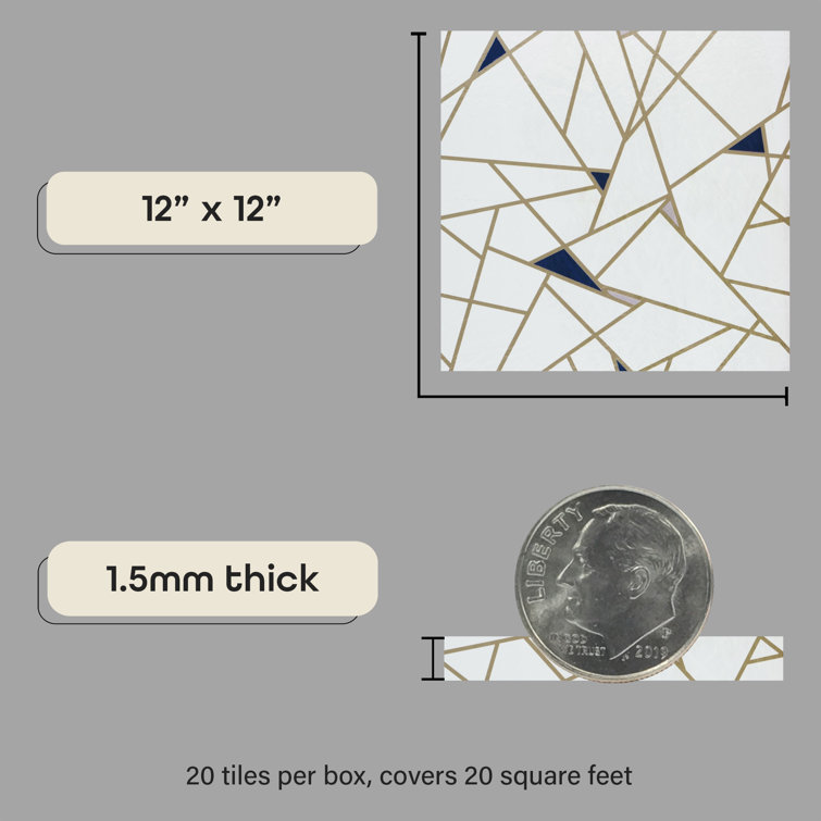 Edge Pattern Blue and Cream 12-Inch Vinyl Floor Tiles