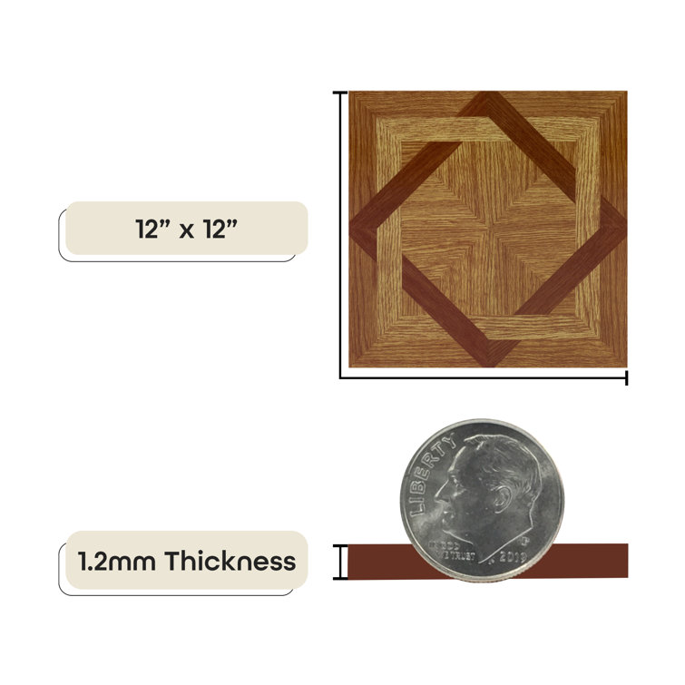 Tivoli 12'' x 12'' Brown Wood Diamond Self-Adhesive Vinyl Floor Tiles
