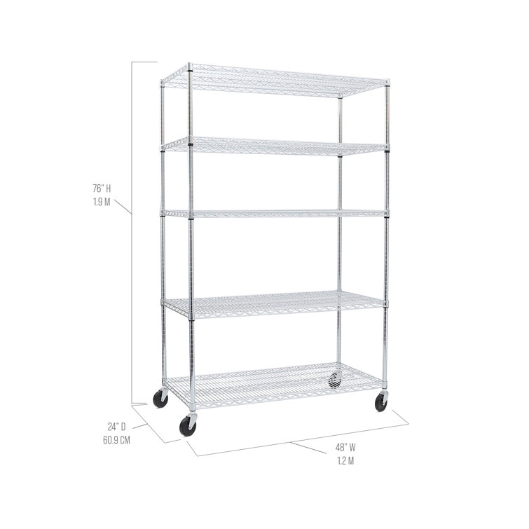 UltraDurable 5-Tier Chrome Steel Wire Shelving, 48" x 24" x 72"